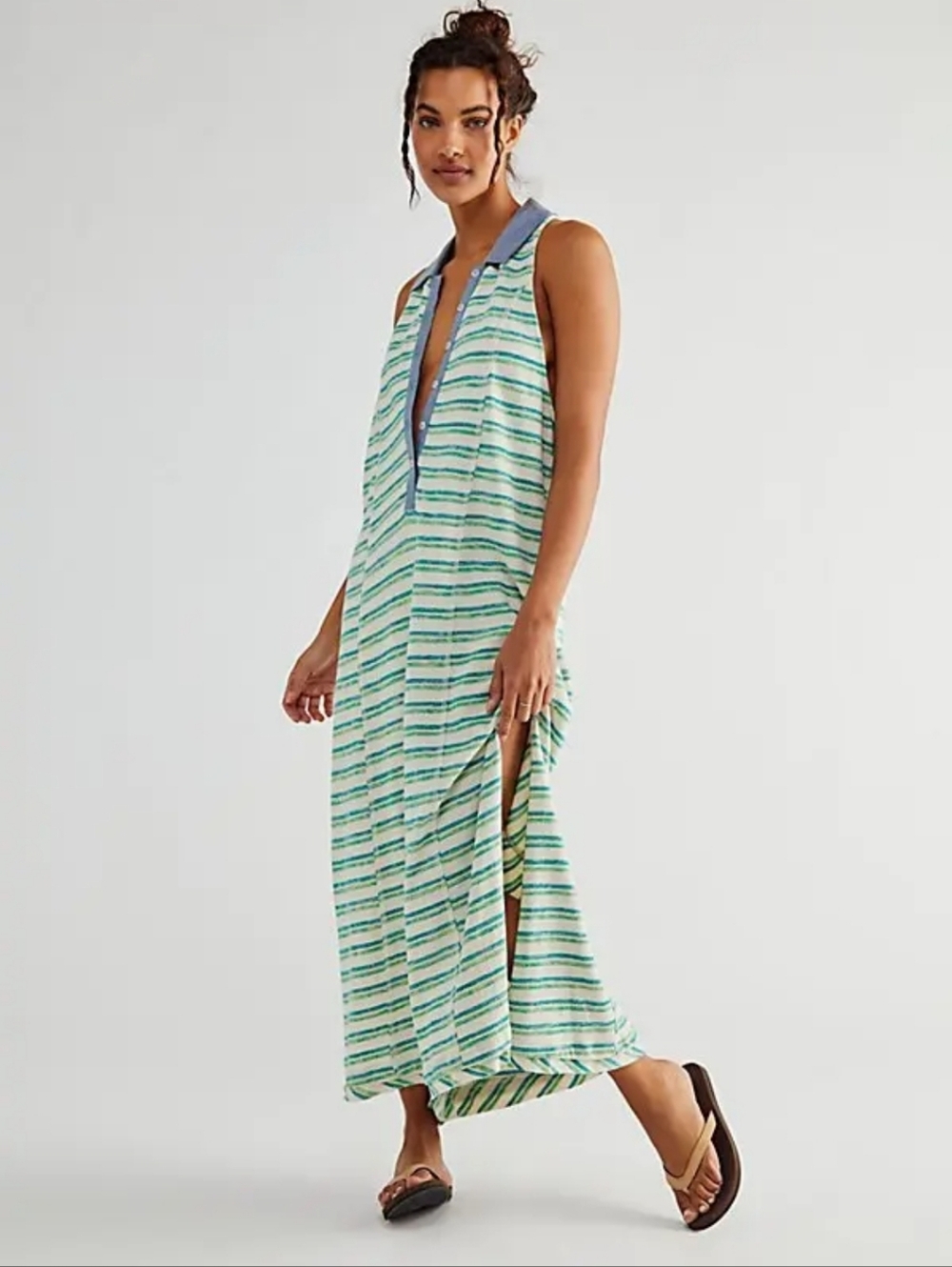 Free People Downtown Midi Polo Collard Striped Dress. Size XS